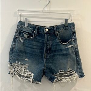 Frame denim High Rise Vintage Short Fray in Northville Rips